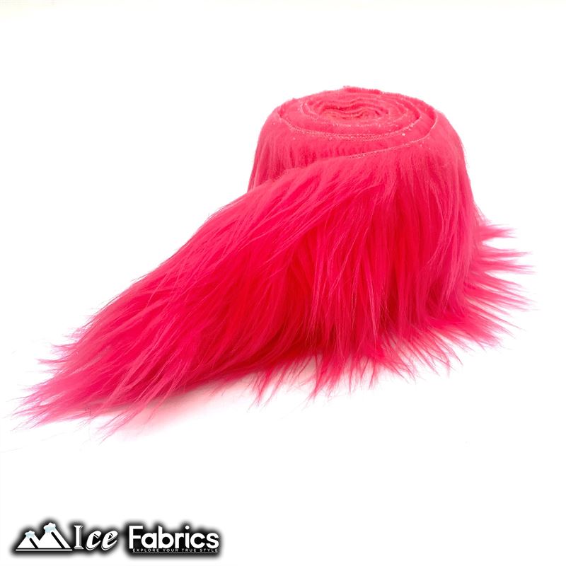 Shaggy Mohair Strips Ribbon Faux Fur Fabric Pre Cut Roll ICE FABRICS Neon Pink