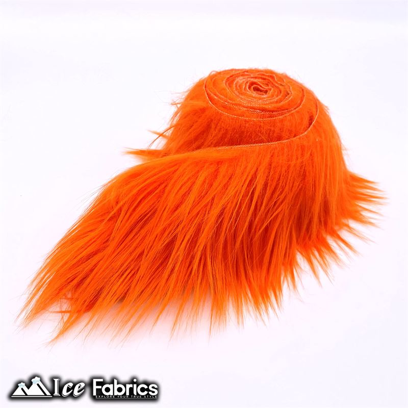 Shaggy Mohair Strips Ribbon Faux Fur Fabric Pre Cut Roll ICE FABRICS Orange