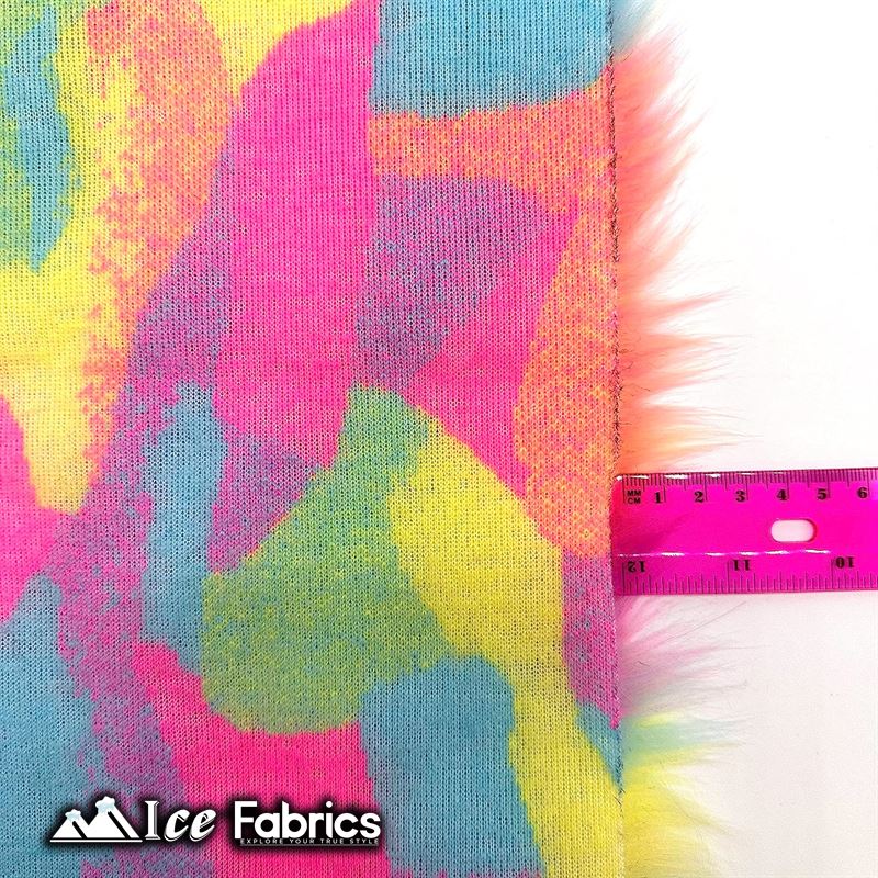 IceFabrics Square Shaggy Long Pile Faux Fur Fabric ICE FABRICS Pastel Rainbow