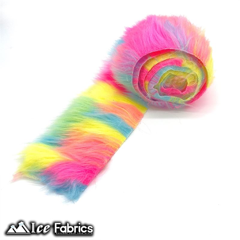 Shaggy Mohair Strips Ribbon Faux Fur Fabric Pre Cut Roll ICE FABRICS Pastel Rainbow