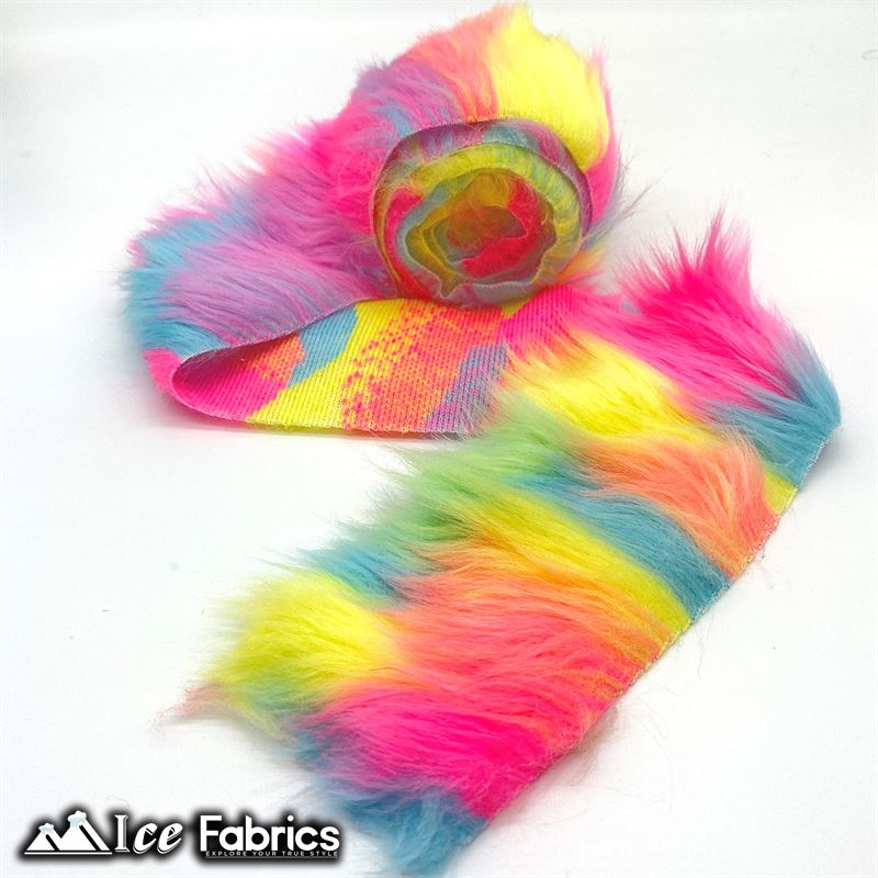 Shaggy Mohair Strips Ribbon Faux Fur Fabric Pre Cut Roll ICE FABRICS Pastel Rainbow