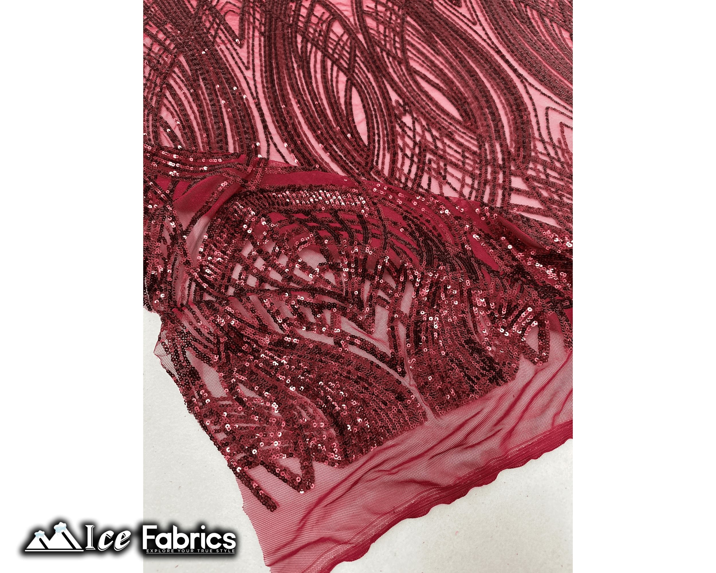 Peacock Sequin Fabric By The Yard 4 Way Stretch Spandex ICE FABRICS Burgundy