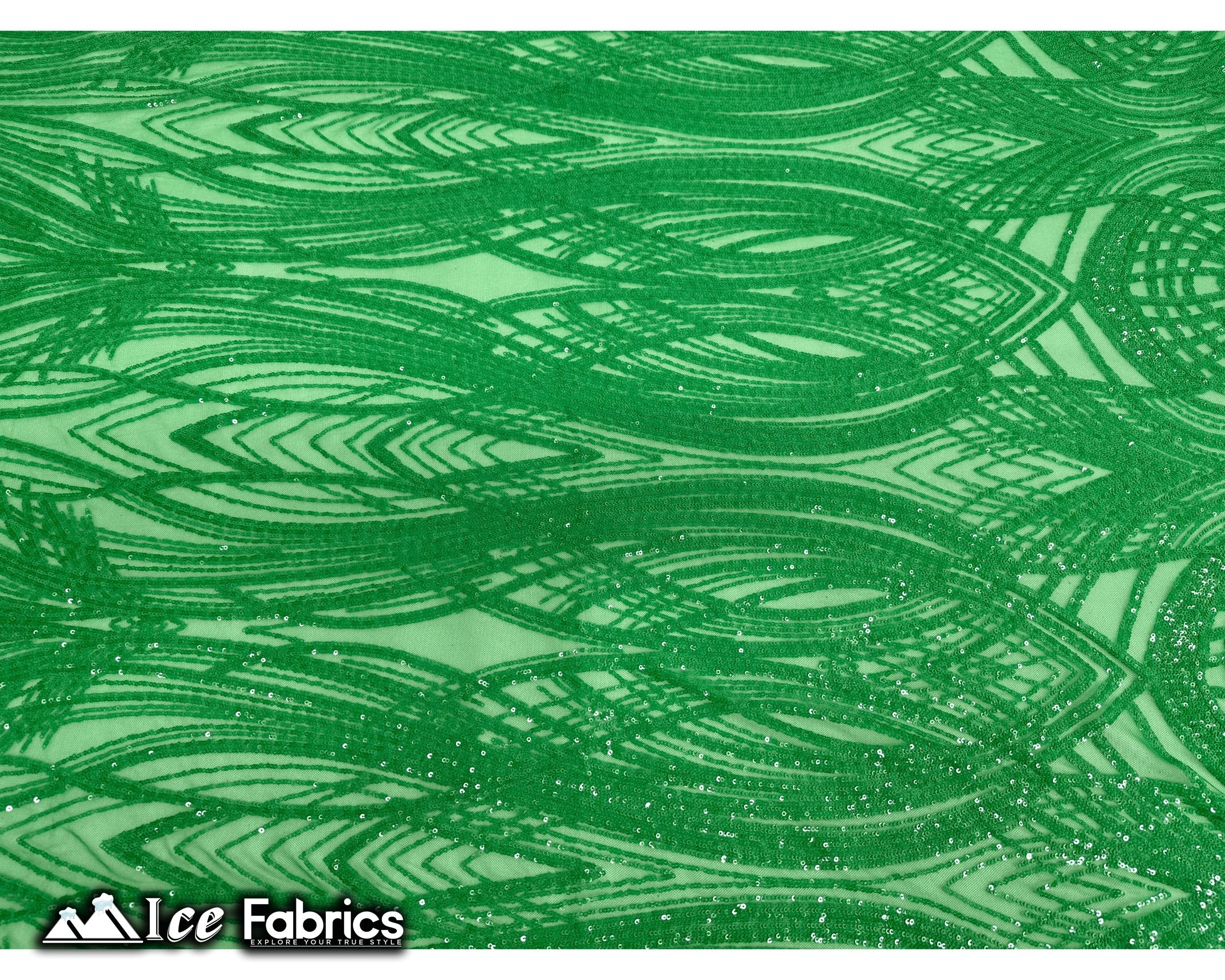 Peacock Sequin Fabric By The Yard 4 Way Stretch Spandex ICE FABRICS Kelly Green