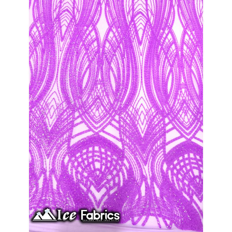 Peacock Sequin Fabric By The Yard 4 Way Stretch Spandex ICE FABRICS Lavender