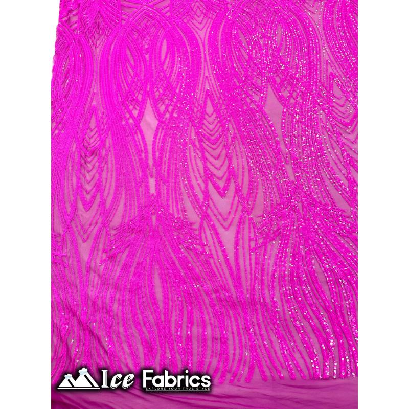 Peacock Sequin Fabric By The Yard 4 Way Stretch Spandex ICE FABRICS Magenta