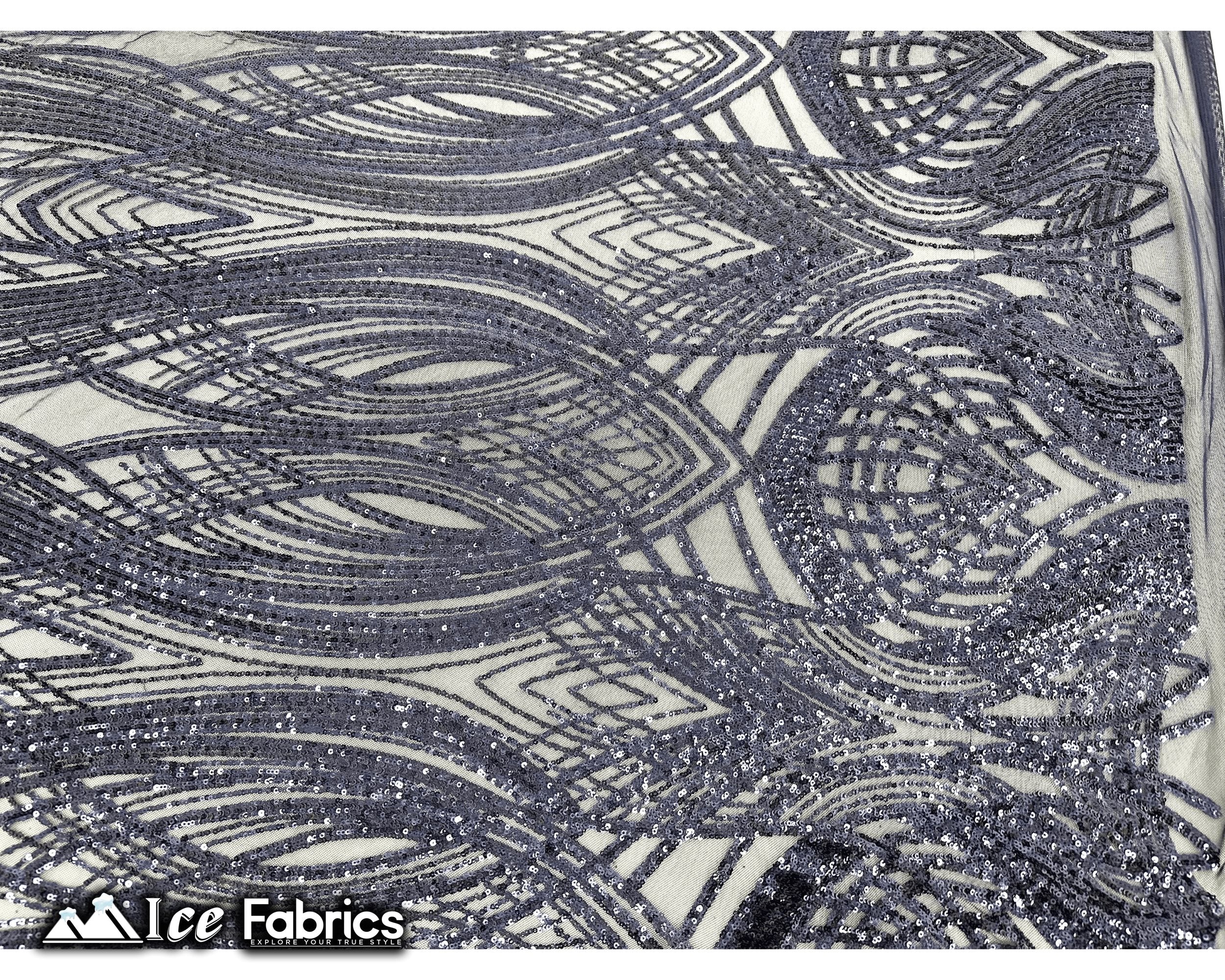 Peacock Sequin Fabric By The Yard 4 Way Stretch Spandex ICE FABRICS Navy Blue