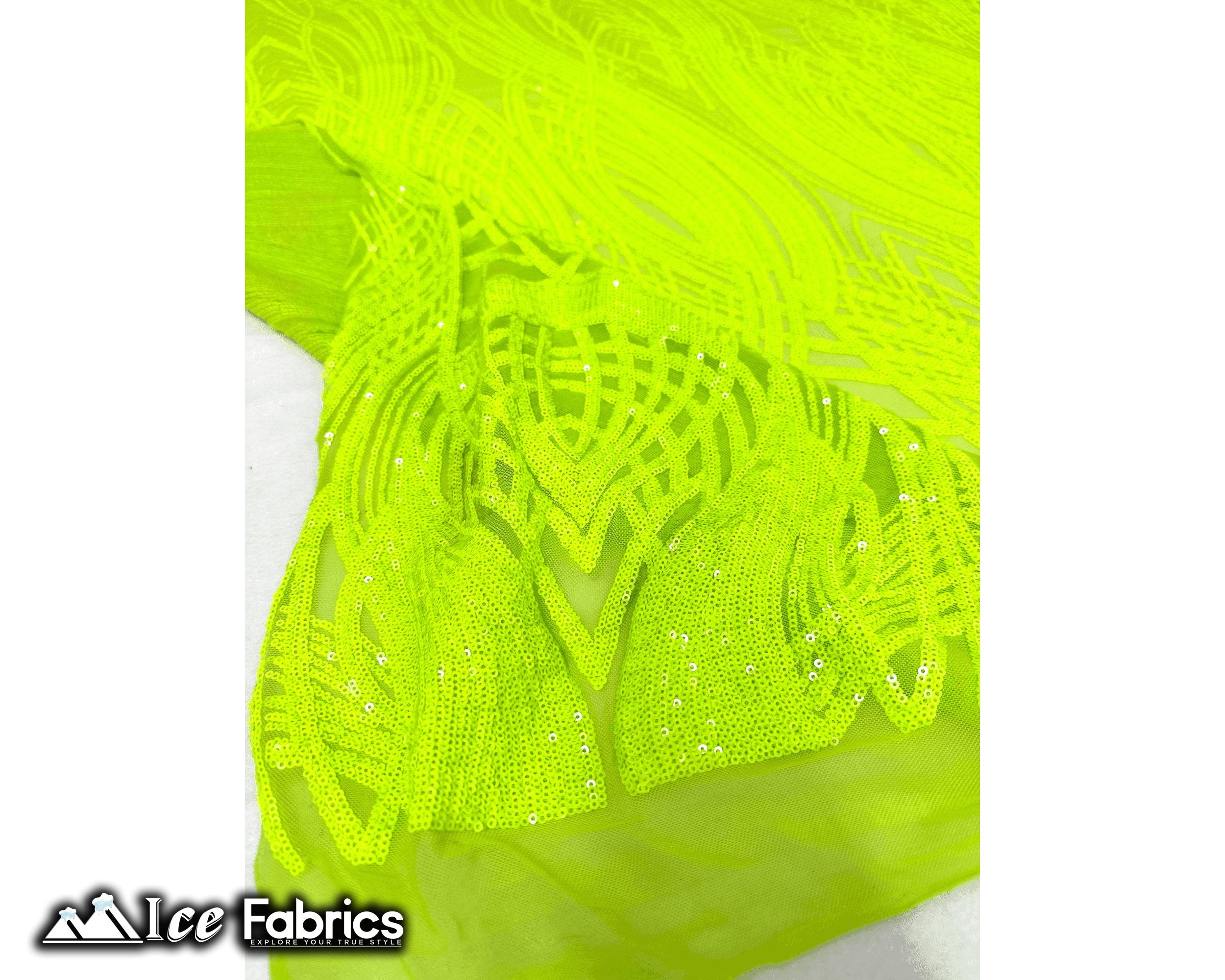 Peacock Sequin Fabric By The Yard 4 Way Stretch Spandex ICE FABRICS Neon Green