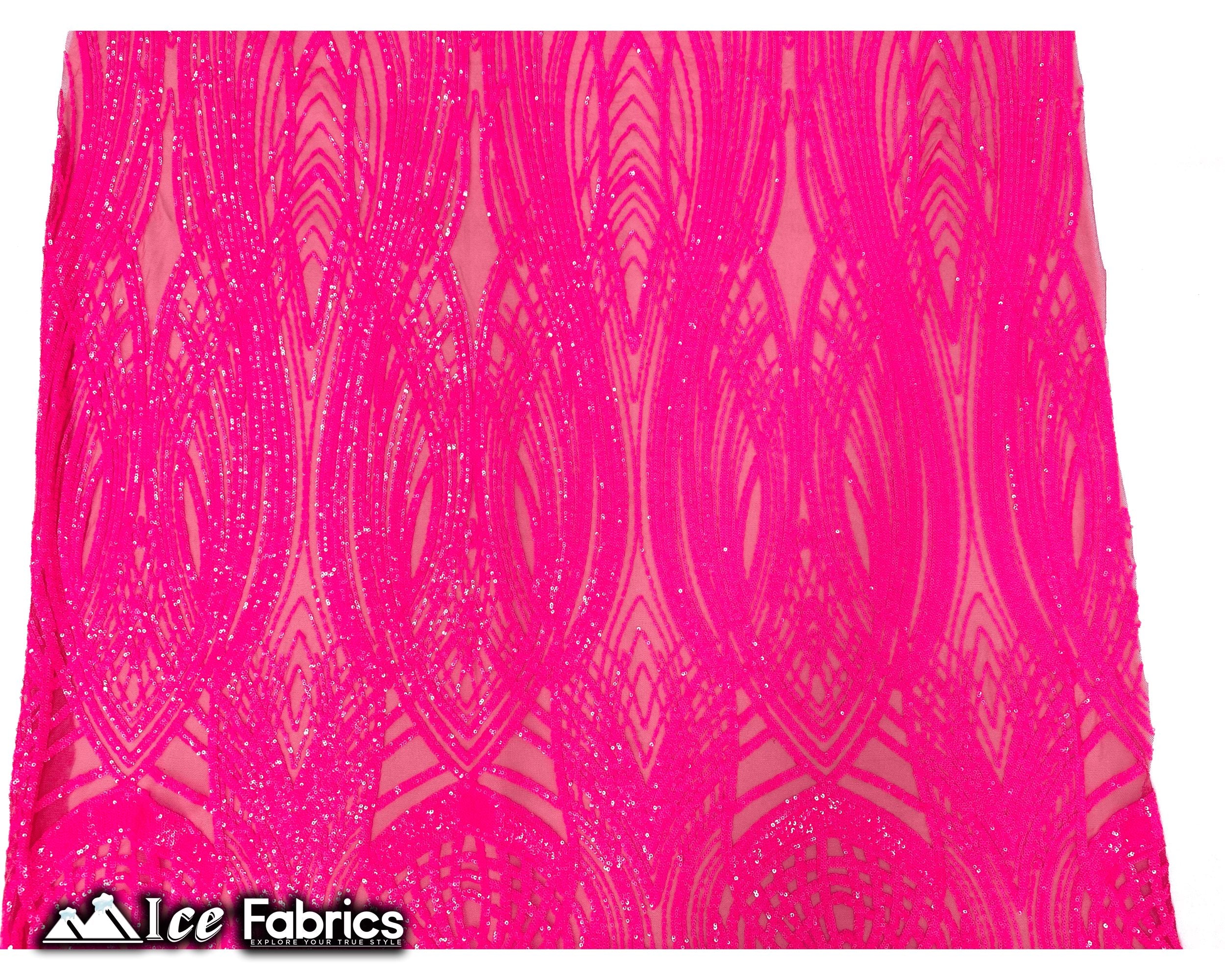 Peacock Sequin Fabric By The Yard 4 Way Stretch Spandex ICE FABRICS Neon Pink