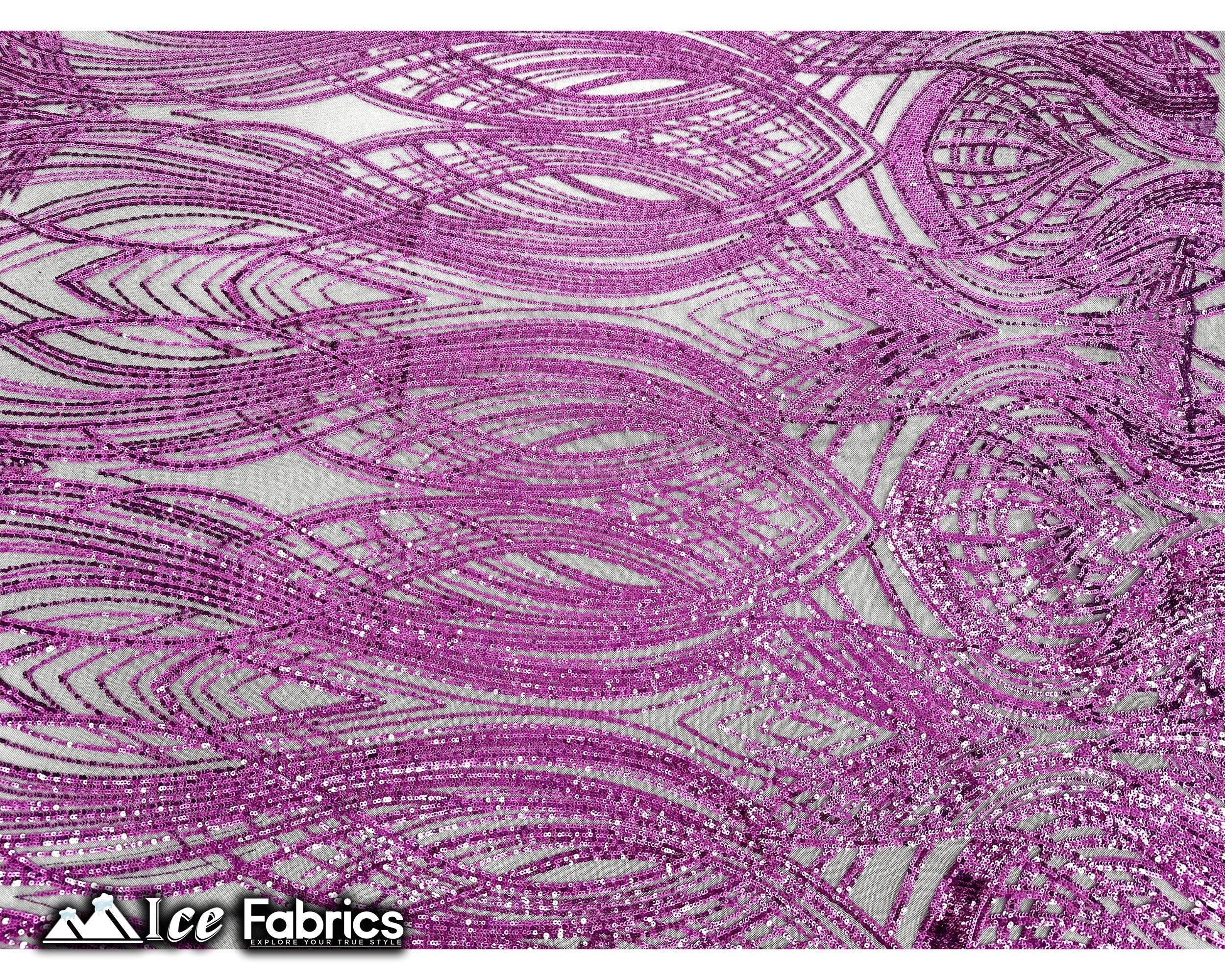 Peacock Sequin Fabric By The Yard 4 Way Stretch Spandex ICE FABRICS Purple