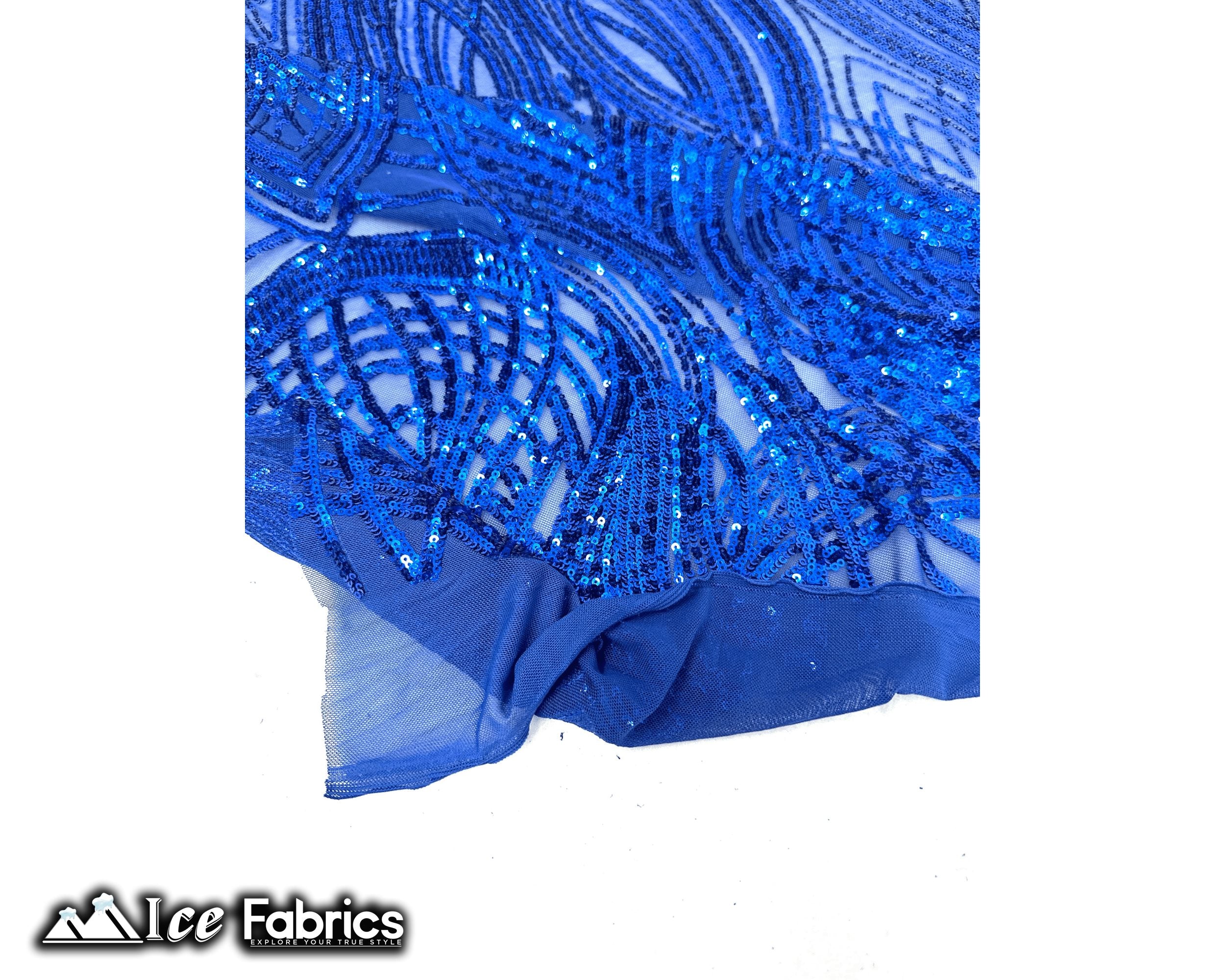 Peacock Sequin Fabric By The Yard 4 Way Stretch Spandex ICE FABRICS Royal Blue