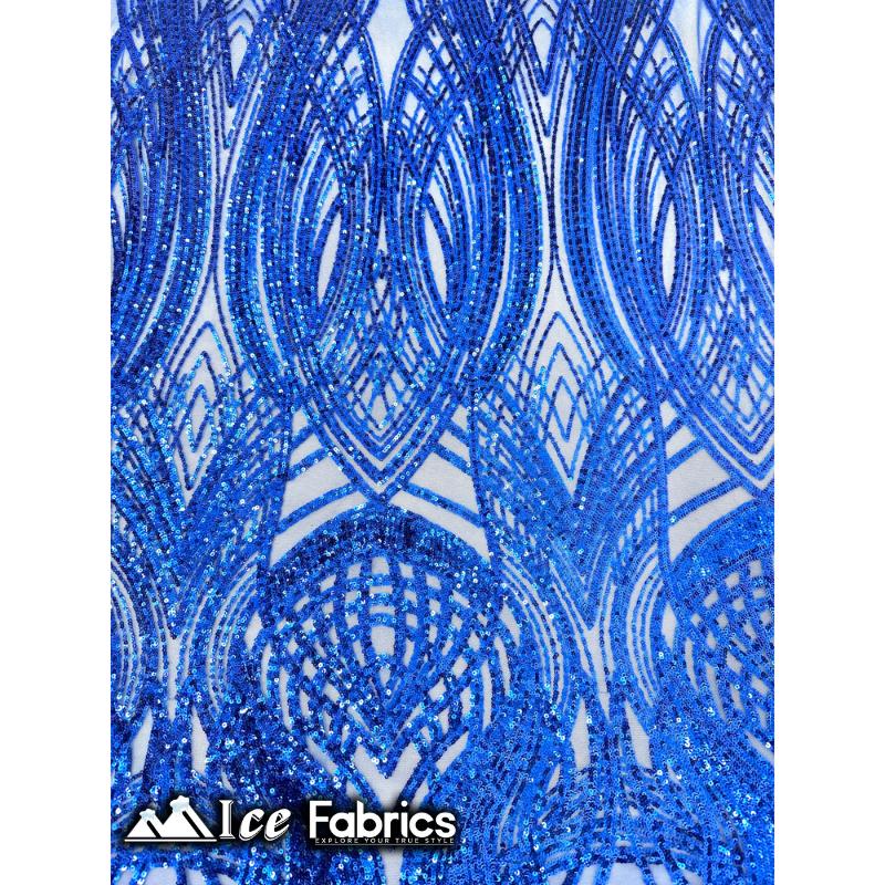 Peacock Sequin Fabric By The Yard 4 Way Stretch Spandex ICE FABRICS Royal Blue