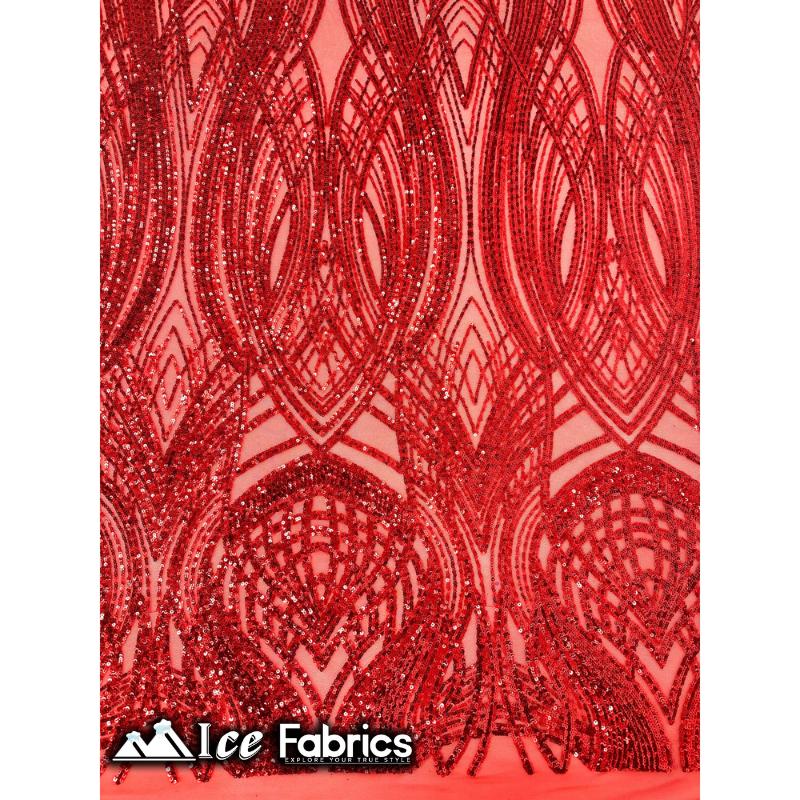 Peacock Sequin Fabric By The Yard 4 Way Stretch Spandex ICE FABRICS Red