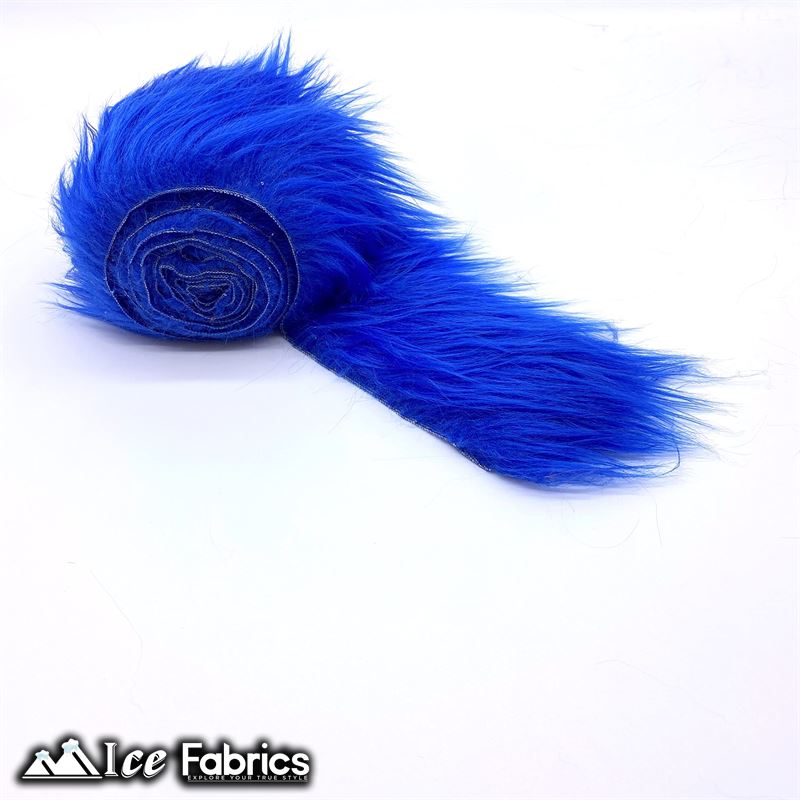 Shaggy Mohair Strips Ribbon Faux Fur Fabric Pre Cut Roll ICE FABRICS Royal Blue