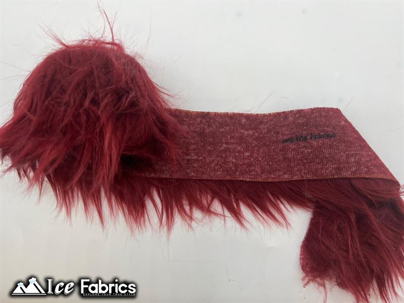 Shaggy Mohair Strips Ribbon Faux Fur Fabric Pre Cut Roll ICE FABRICS Burgundy