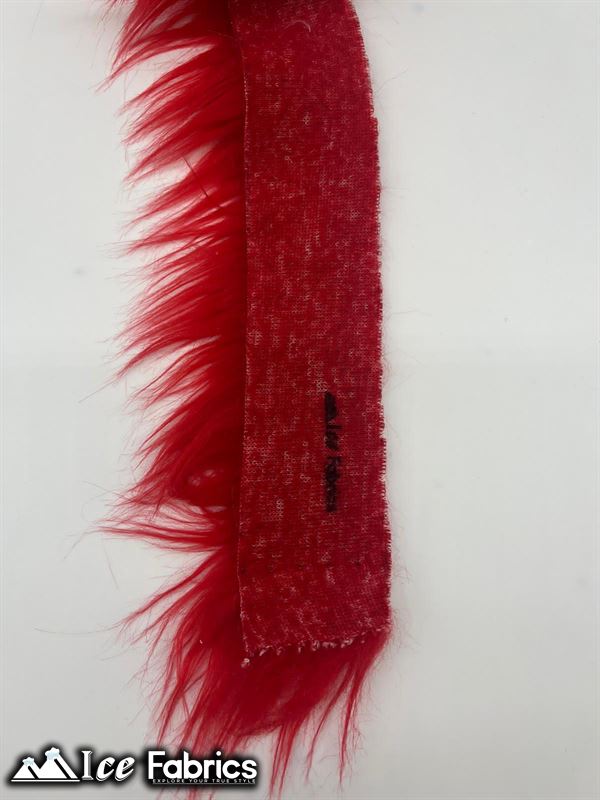 Shaggy Mohair Strips Ribbon Faux Fur Fabric Pre Cut Roll ICE FABRICS Red