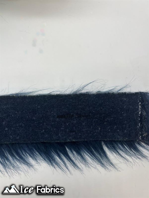 Shaggy Mohair Strips Ribbon Faux Fur Fabric Pre Cut Roll ICE FABRICS Navy