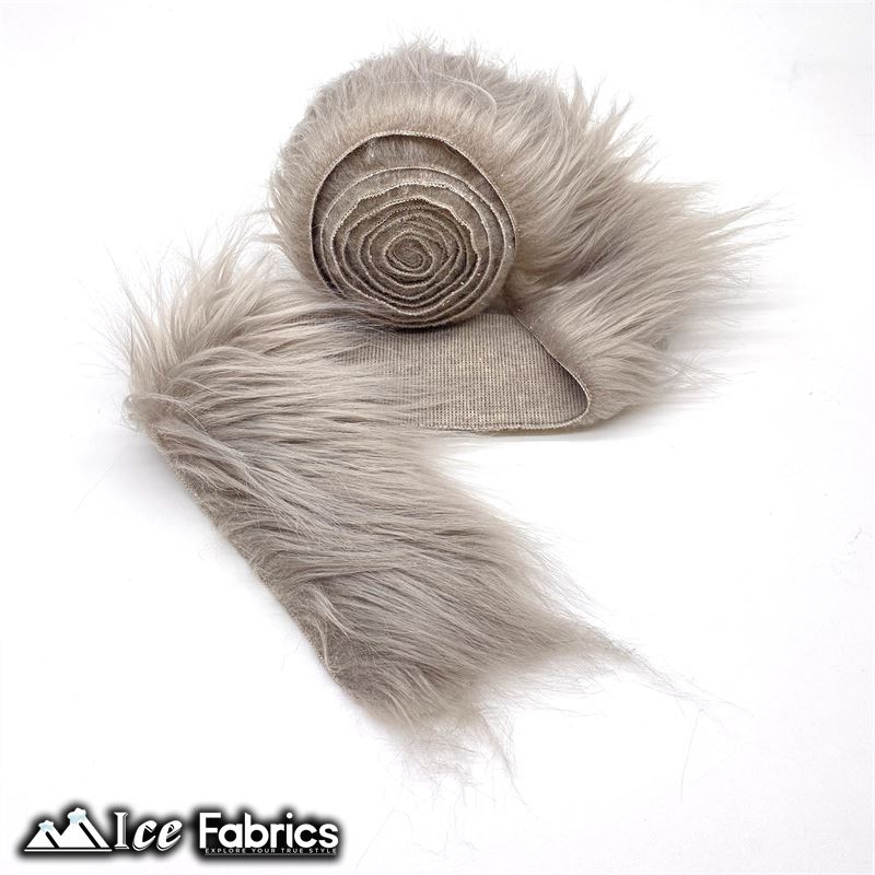 Shaggy Mohair Strips Ribbon Faux Fur Fabric Pre Cut Roll ICE FABRICS Silver