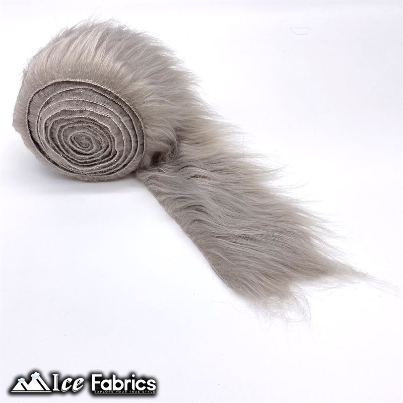 Shaggy Mohair Strips Ribbon Faux Fur Fabric Pre Cut Roll ICE FABRICS Silver
