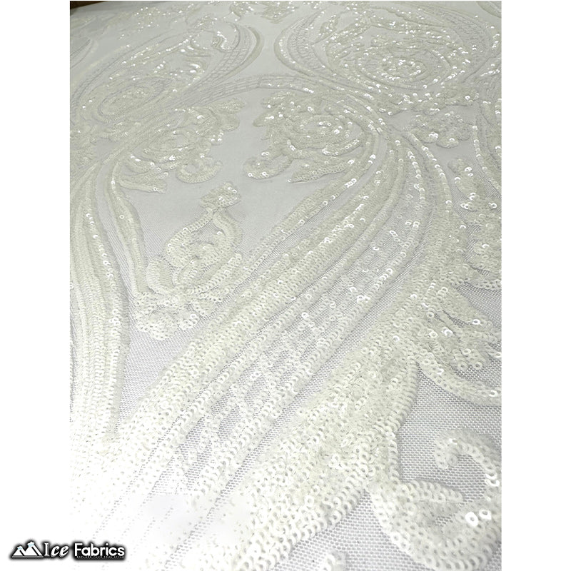 Damask Sequin Fabric | 4 Way Stretch Spandex Mesh Lace Fabric | (EGP)ICE FABRICSICE FABRICSEGP WhiteWhite On White MeshDamask Sequin Fabric | 4 Way Stretch Spandex Mesh Lace Fabric | (EGP) ICE FABRICS White On White Mesh