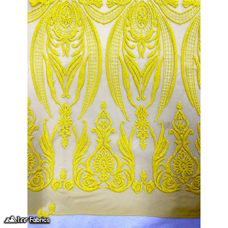 Damask Sequin Fabric | 4 Way Stretch Spandex Mesh Lace Fabric | (EGP)ICE FABRICSICE FABRICSEGP YellowYellow on YellowDamask Sequin Fabric | 4 Way Stretch Spandex Mesh Lace Fabric | (EGP) ICE FABRICS Yellow on Yellow