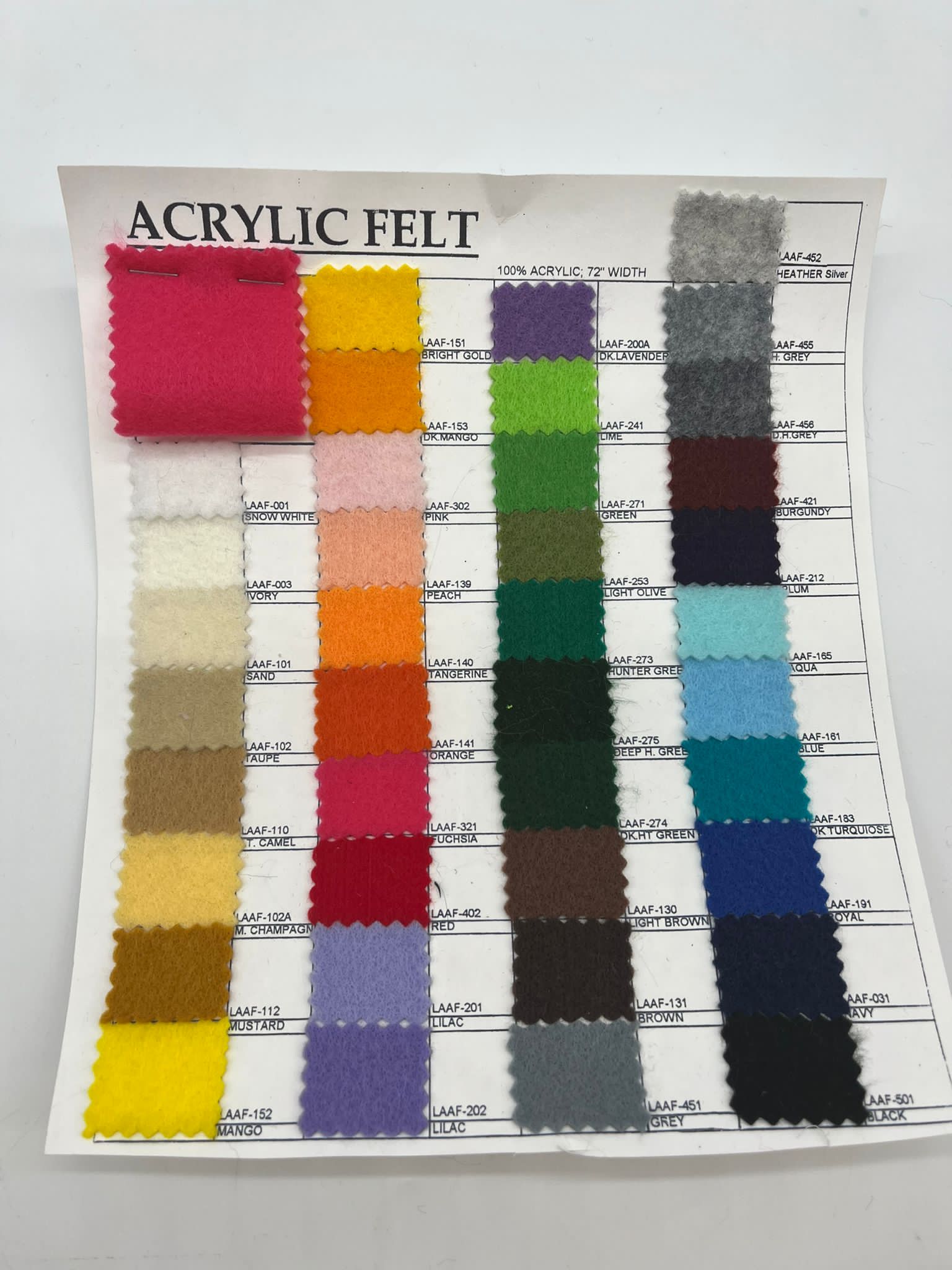 Acrylic Felt Fabric Color ChartICE FABRICSICE FABRICSAcrylic Felt Fabric Color Chart ICE FABRICS