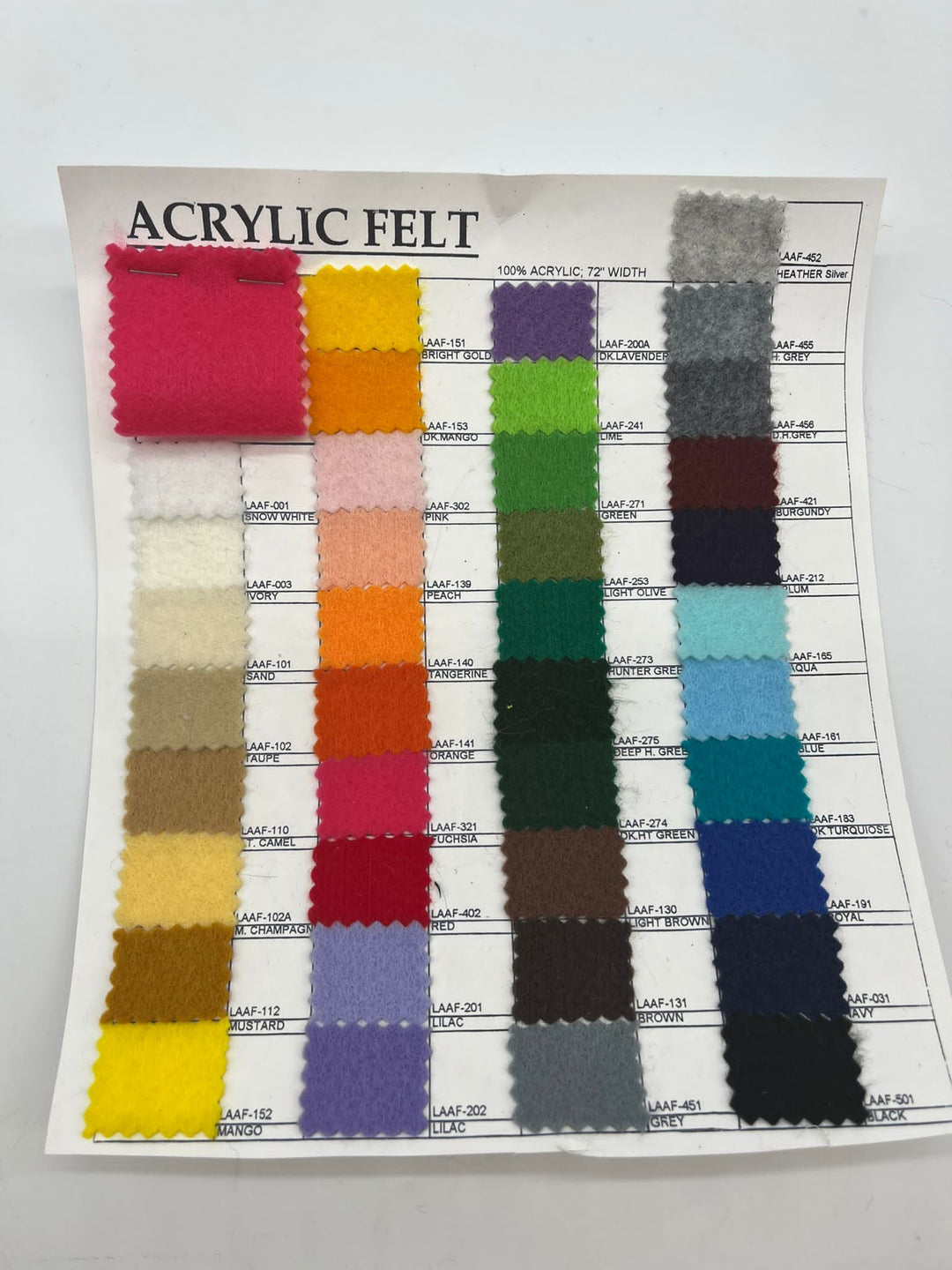 Acrylic Felt Fabric Color Chart