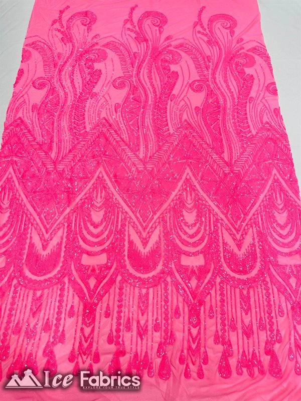African Sequin Fabric 4 Way Spandex Stretch Sequin FabricICE FABRICSICE FABRICSNeon PinkBy The Yard (60" Wide)African Sequin Fabric 4 Way Spandex Stretch Sequin Fabric ICE FABRICS Neon Pink