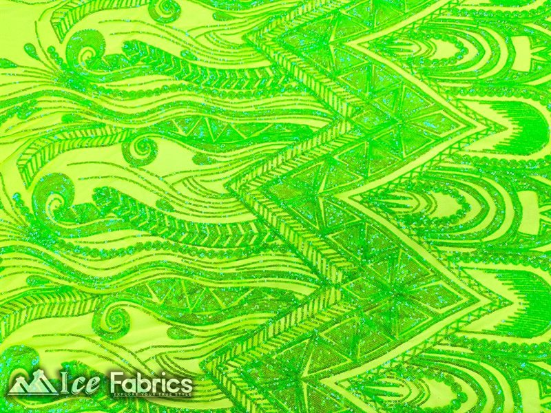 African Sequin Fabric 4 Way Spandex Stretch Sequin FabricICE FABRICSICE FABRICSNeon GreenBy The Yard (60" Wide)African Sequin Fabric 4 Way Spandex Stretch Sequin Fabric ICE FABRICS Neon Green