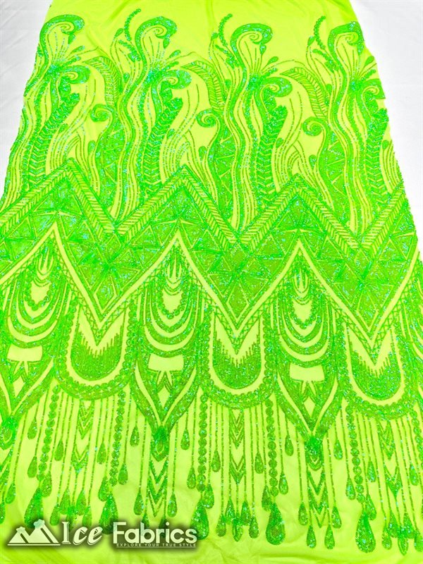 African Sequin Fabric 4 Way Spandex Stretch Sequin FabricICE FABRICSICE FABRICSNeon GreenBy The Yard (60" Wide)African Sequin Fabric 4 Way Spandex Stretch Sequin Fabric ICE FABRICS Neon Green