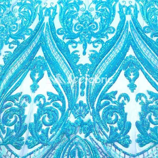 Aqua, Turquoise Geometric Sequin Fabric _ Embroidered 4 Way Stretch MeshICE FABRICSICE FABRICSBy The Yard (58" Wide)Aqua, Turquoise Geometric Sequin Fabric _ Embroidered 4 Way Stretch Mesh ICE FABRICS