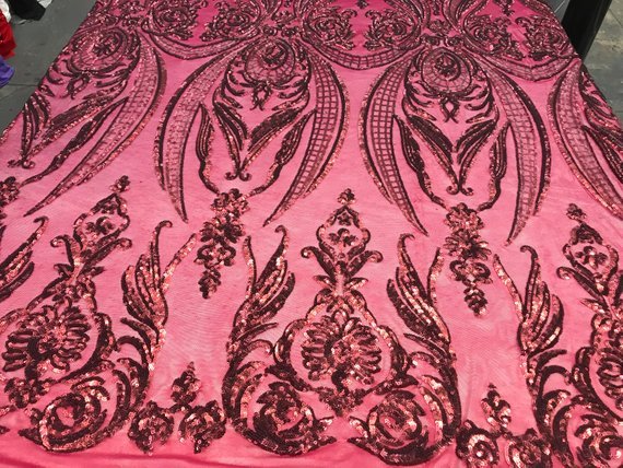 Arabic Designed Burgundy Embroidered 4 Way Stretch Sequin Fabric Sold By The YardICE FABRICSICE FABRICSBy The Yard (58" Wide)Arabic Designed Burgundy Embroidered 4 Way Stretch Sequin Fabric Sold By The Yard ICE FABRICS