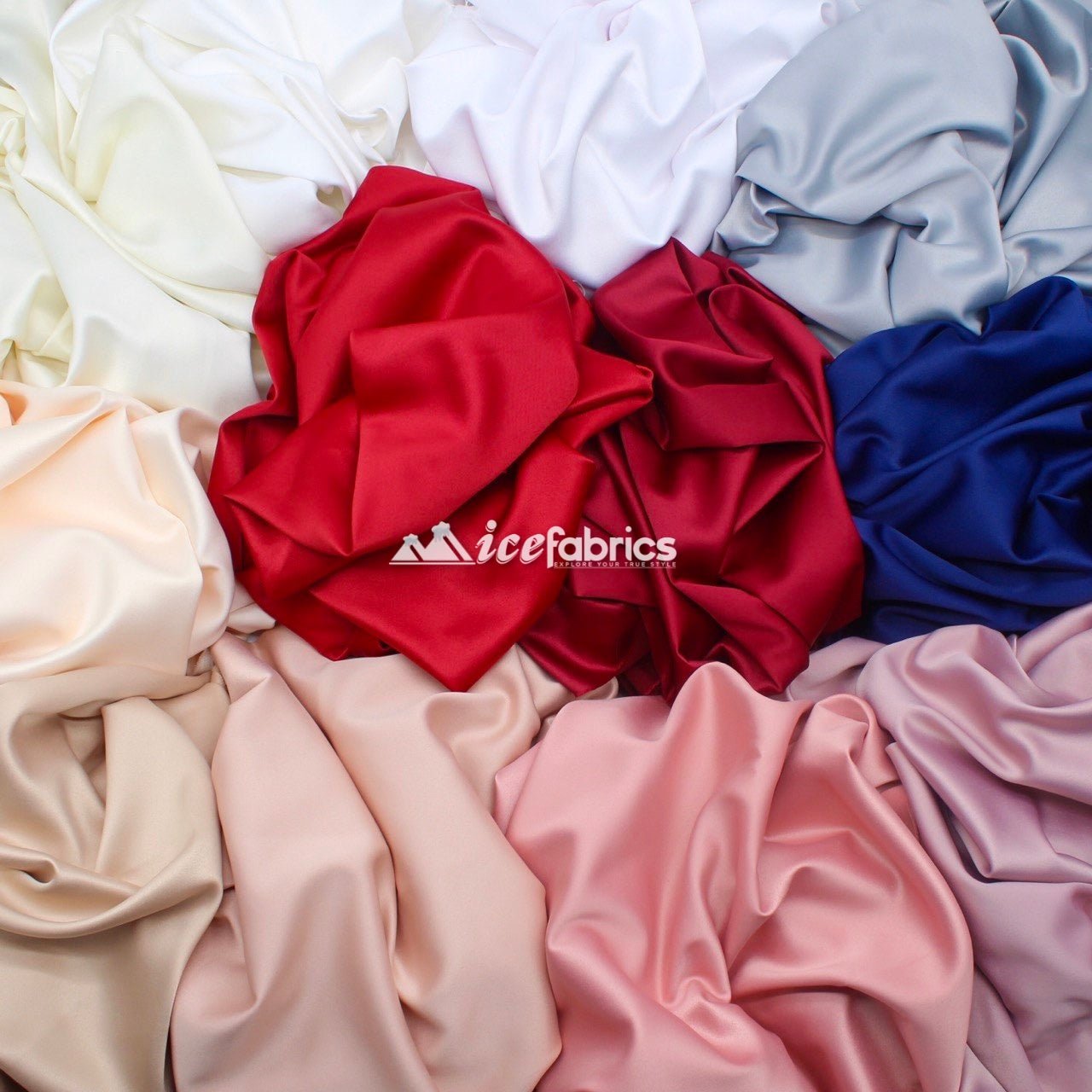Armani Thick Solid Color Silky Stretch Satin Fabric Sold By The YardSatin FabricICE FABRICSICE FABRICSSilverArmani Thick Solid Color Silky Stretch Satin Fabric Sold By The Yard ICE FABRICS