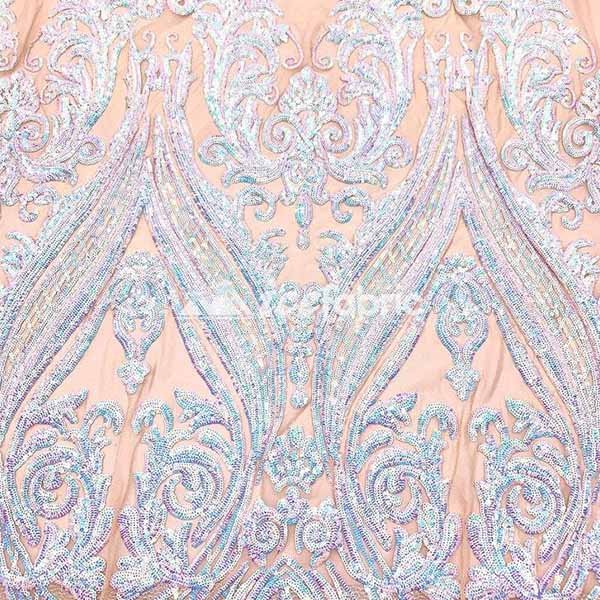 Baby Blue on Nude Geometric Sequin Fabric _ Embroidered 4 Way Stretch MeshICE FABRICSICE FABRICSBy The Yard (58" Wide)Baby Blue on Nude Geometric Sequin Fabric _ Embroidered 4 Way Stretch Mesh ICE FABRICS