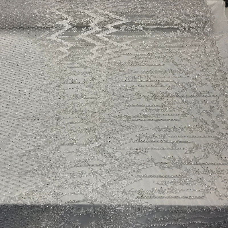 Beaded Embroidered Geometric Handmade Lace Fabric By The YardICE FABRICSICE FABRICSIvoryBeaded Embroidered Geometric Handmade Lace Fabric By The Yard ICE FABRICS White