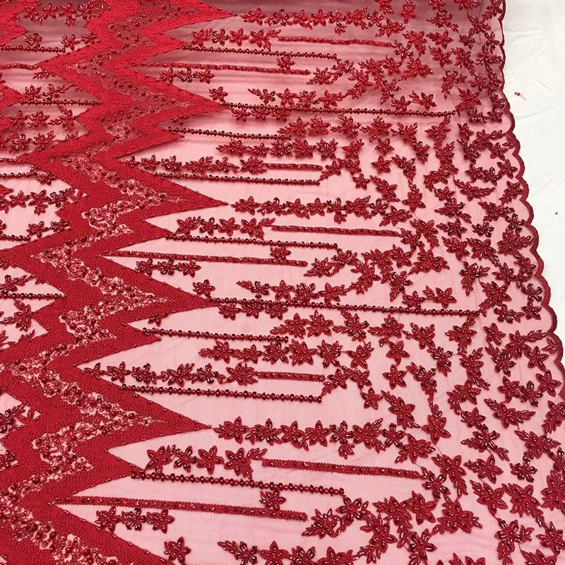 Beaded Embroidered Geometric Handmade Lace Fabric By The YardICE FABRICSICE FABRICSDK RoseBeaded Embroidered Geometric Handmade Lace Fabric By The Yard ICE FABRICS Red