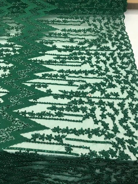 Beaded Embroidered Geometric Handmade Lace Fabric By The YardICE FABRICSICE FABRICSHunter GreenBeaded Embroidered Geometric Handmade Lace Fabric By The Yard ICE FABRICS Hunter Green