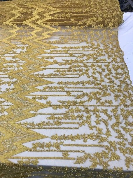 Beaded Embroidered Geometric Handmade Lace Fabric By The YardICE FABRICSICE FABRICSYellowBeaded Embroidered Geometric Handmade Lace Fabric By The Yard ICE FABRICS Yellow