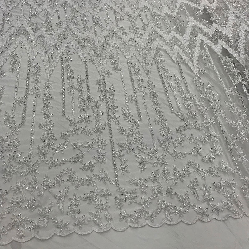 Beaded Embroidered Geometric Handmade Lace Fabric By The YardICE FABRICSICE FABRICSIvoryBeaded Embroidered Geometric Handmade Lace Fabric By The Yard ICE FABRICS Ivory