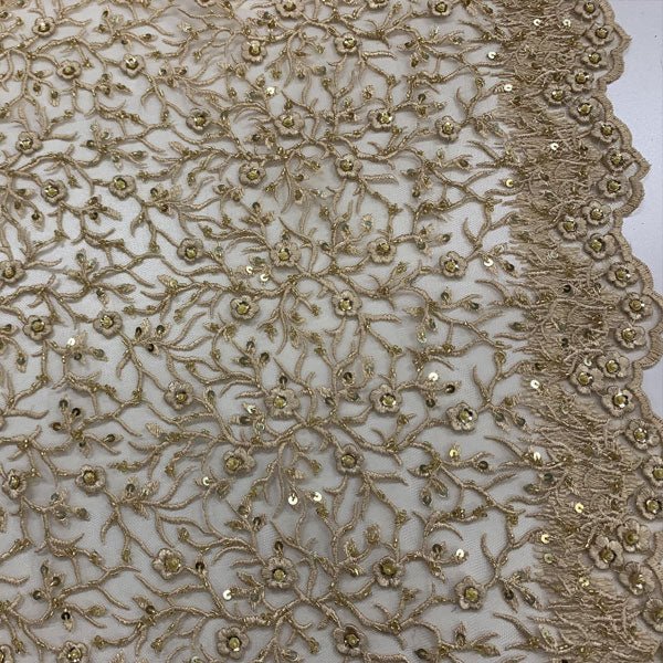 Beaded Gold Luxury Flower Embroidery on Lace Floral FabricICEFABRICICE FABRICSBeaded Gold Luxury Flower Embroidery on Lace Floral Fabric ICEFABRIC