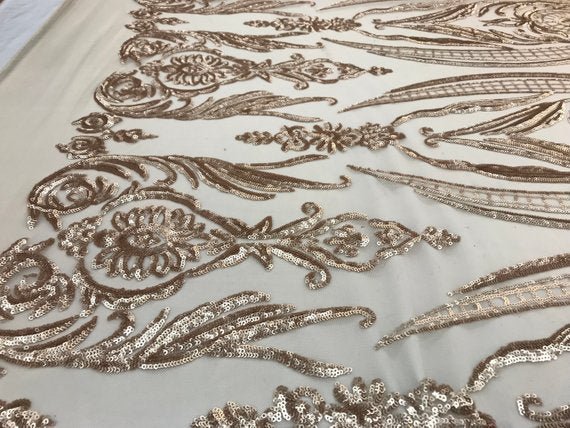 Beige Arabic Design Embroidered 4 Way Stretch Sequin Fabric Sold By The YardICE FABRICSICE FABRICSBy The Yard (58" Wide)Beige Arabic Design Embroidered 4 Way Stretch Sequin Fabric Sold By The Yard ICE FABRICS