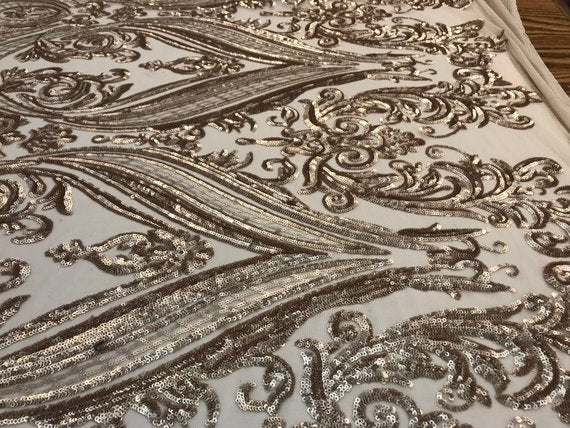Beige Arabic Design Embroidered 4 Way Stretch Sequin Fabric Sold By The YardICE FABRICSICE FABRICSBy The Yard (58" Wide)Beige Arabic Design Embroidered 4 Way Stretch Sequin Fabric Sold By The Yard ICE FABRICS