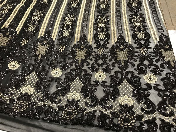 Black Fine Embroidered Sequin 4 Way Stretch Fabric For Wedding Prom Fashion Decorations DressesICE FABRICSICE FABRICSBy The Yard (58" Wide)Black Fine Embroidered Sequin 4 Way Stretch Fabric For Wedding Prom Fashion Decorations Dresses ICE FABRICS