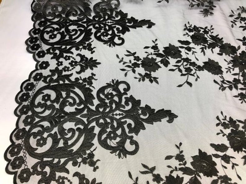 Black Floral Flower Mesh Lace Embroidery Design Fabric By The Yard For Tablecloths, Wedding Prom Dresses, Night gowns, Skirts, Runnersmesh fabricICEFABRICICE FABRICSBlack Floral Flower Mesh Lace Embroidery Design Fabric By The Yard For Tablecloths, Wedding Prom Dresses, Night gowns, Skirts, Runners ICEFABRIC
