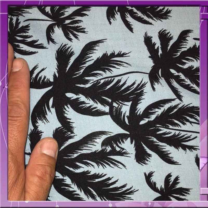 Black Palm Trees Print on White Flowy Rayon Fabric - IceFabrics