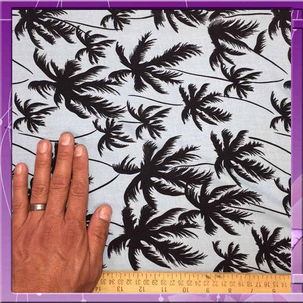 Black Palm Trees Print on White Flowy Rayon Fabric - IceFabrics
