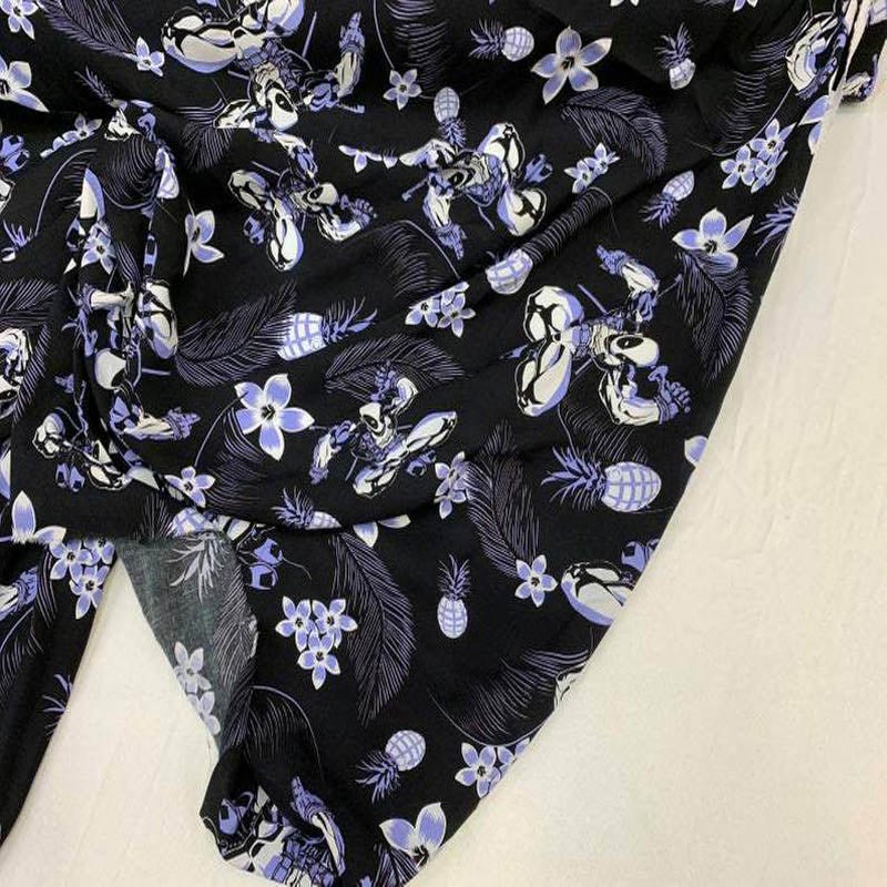 Blue Flowers And Black Hawaiian Soft Flowy Floral Rayon Challis Fabric For Kids Draping ClothingChallis FabricICEFABRICICE FABRICSBlue Flowers And Black Hawaiian Soft Flowy Floral Rayon Challis Fabric For Kids Draping Clothing ICEFABRIC