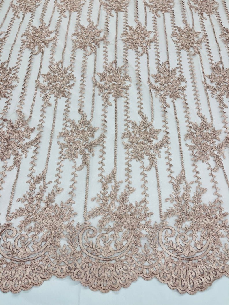 Blush Lace Fabric _ Embroidered Floral Flowers Lace on Mesh FabricICE FABRICSICE FABRICSPer YardBlush Lace Fabric _ Embroidered Floral Flowers Lace on Mesh Fabric ICE FABRICS