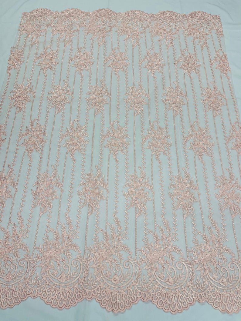 Blush Pink Lace Fabric _ Embroidered Floral Flowers Lace on Mesh FabricICE FABRICSICE FABRICSPer YardBlush Pink Lace Fabric _ Embroidered Floral Flowers Lace on Mesh Fabric ICE FABRICS