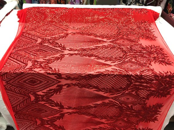 Bridal Fashion 4 Way Stretch Sequin Fabric Sold By The Yard For Wedding DressesICE FABRICSICE FABRICSRedBy The Yard (58" Wide)Bridal Fashion 4 Way Stretch Sequin Fabric Sold By The Yard For Wedding Dresses ICE FABRICS Red