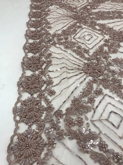 Bridal Lace Hand Beading Mesh Lace With Sequins FabricICEFABRICICE FABRICSMauveBridal Lace Hand Beading Mesh Lace With Sequins Fabric ICEFABRIC Mauve